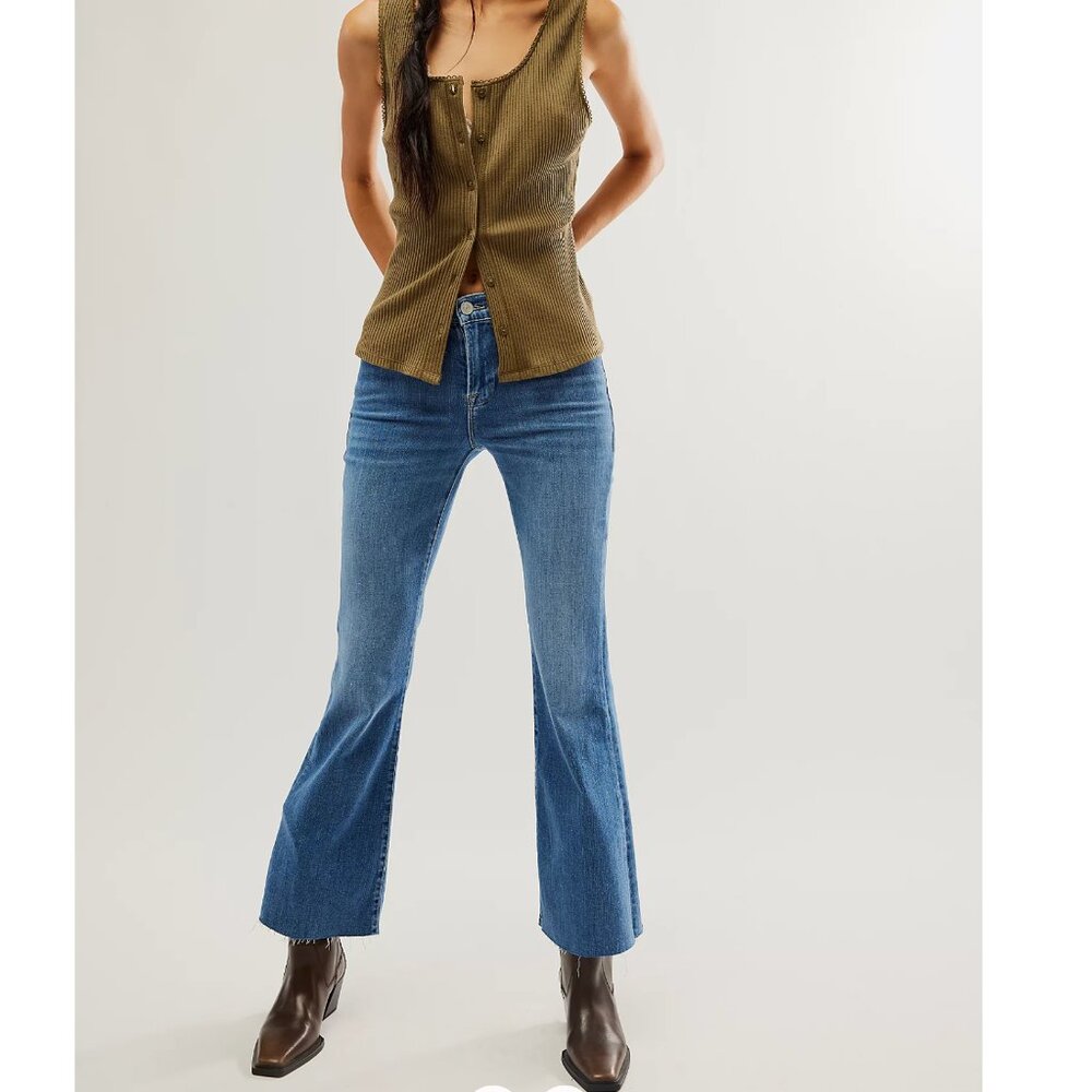 Free People FRAME Le Easy Flare Raw Fray Jeans Drizzle size 30